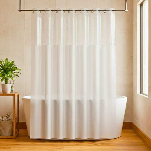 Cortina Para Box de Banheiro em PVC Impermeável Antimofo com Visor Transparente - 1,38 x 2m (BRANCO)