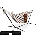 Best Choice Products Portable Indoor Outdoor 2-Person Cotton Double Hammock Set w/ Steel Stand and Storage Case, Desert Stripes