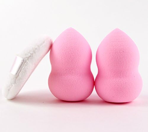 Flawless Foundation, Highlight, Contour and Concealer Coverage. Easy to Clean. Apply Liquids, Creams, and Powders. Set of 2 Pink Sponges and 1 White Powder Puff by Altair Beauty