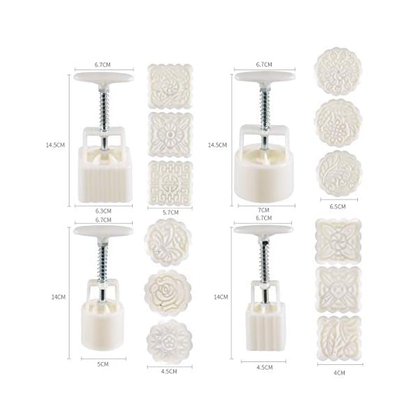 Aceshop 4 Set Mooncake Press Mold with 12 Stamps Hand Pressure Mold 50g/100g Mid-Autumn Festival Flower Moon Cake Mold Set Kitchen DIY Baking Decorating Tools Bakeware Gadget