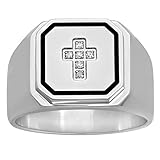 Menâ€™s Stainless Steel Diamond Accent Cross and Bold Black Border Fashion Ring