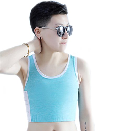 BaronHong Tomboy Trans Lesbian Cotton Chest Binder Plus Size Short Tank Top with Stronger Elastic Band(Blue,4XL)