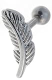 A-Silver Color 16g Left Ear Feather Cartilage Earring Stud-Feather Barbell Cartilage Jewelry-16 gauge Earring