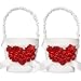 ATAILOVE 2 Pcs Flower Girl Basket Set- Elegant Royal Love Wedding Flower Baskets (Red)