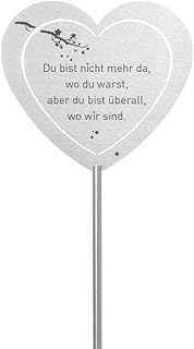 Fritz Cox® - Grabstecker: Edelstahl Herz 'Du bist nicht mehr da'; Grabschmuck, in Liebe für einen geliebte Menschen; eine wetterfeste Erinnerung aus Edelstahl - ideal auch für ein Urnen- Grab