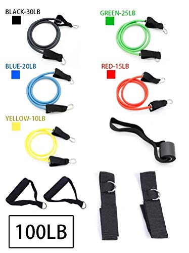 Resistance Band Set 11pcs ,Workout Bands Include 5 Exercise Bands, Door Anchor, Foam Handles, Carrying Bag for Resistance Training , Physical Therapy, Home Workouts-Stackable Up to 100lbs