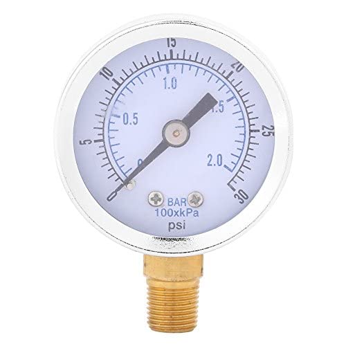 Walfront Pressure Gauge 0-30psi/2bar, 1/8" BSPT, Dual Scale, Compact, Metal Case