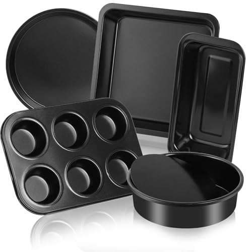 Merralta 5-Piece Toaster Oven Baking Pan Set – Compact Nonstick Bakeware for RV, Camper & Small Kitchens – Muffin, Loaf, Pizza, Cake & Square Pans