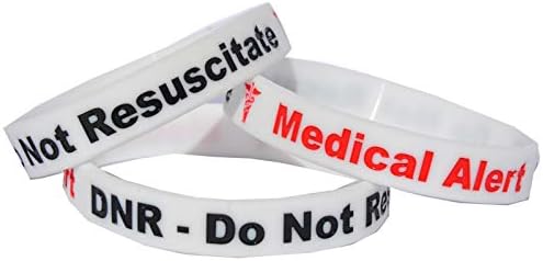 DNR - DO NOT RESUSCITATE (1 x WHITE WRISTBAND) Medical Alert Band Wristband – 3 TONE COLOUR BRACELET – 100% Silicone id card Emergency identity rubber permanent ink Debossed bands