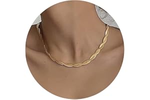 Tewiky Herringbone Necklace for Women Dainty 14k Gold Snake Chain Necklace Layered Gold Herringbone Double Flat Snake Chain Choker Necklace Thin Chunky Chain Necklace Gift for Her