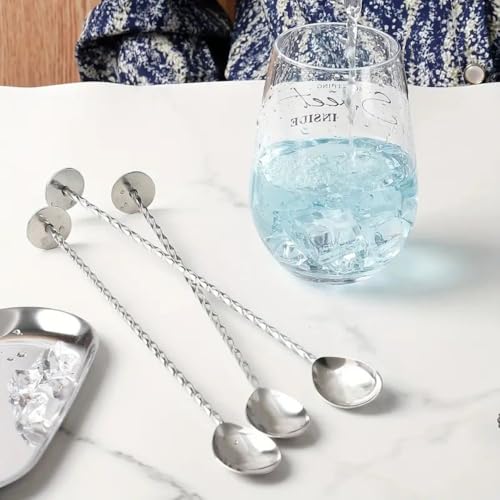Colher Bailarina em Aço Inox, Cabo Alongado Espiral e Disco Resistente à Temperatura Ideal para Drinks e Jara de Suco
