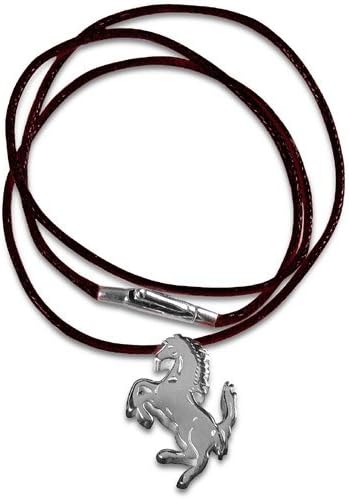 Ferrari silver Prancing Horse pendant - Black string black