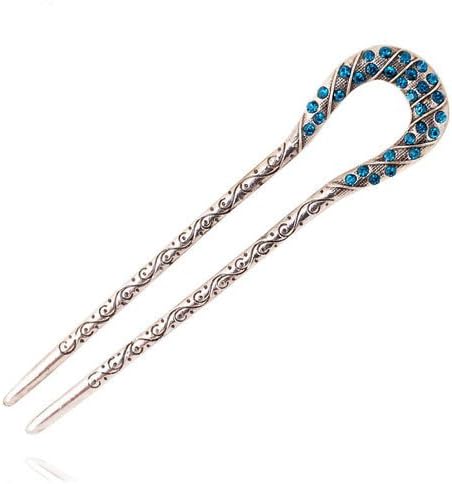 2pieces, 6 Colors U-shape Crystal Beautiful Antique Hair Sticks, Hair Pins, Chopsticks,hair Accessory ,Wedding Hair Jewelry (silver blue)
