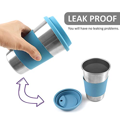 Stainless Steel Cups, Supkiir Metal Drinking Tumblers with Silicone Lids&Sleeves, Unbreakable Light Drinking Cups For Kids/Adults, Set of 5 Metal Cups for Coffee Beer Milk Wine -BPA Free