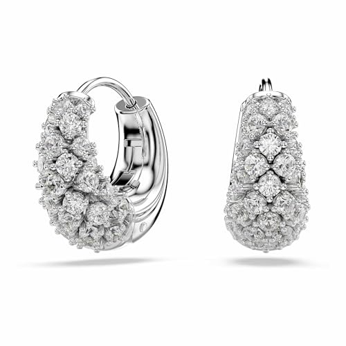 Pendientes Sublima, Pendientes Bañados en Rodio con Decoración de Swarovski Zirconias Transparentes Engastadas mediante la Técnica Chatonnage, Blanco