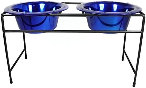 Platinum Pets Double Diner Feeder with Stainless Steel Dog Bowls, 3.5 cup/28 oz, Sapphire Blue