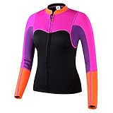 Lemorecn Womens 2mm Neoprene Long Sleeve Jacket Front Zipper Wetsuit Top (Tag 3XLarge = US Large, Purple+rosered)
