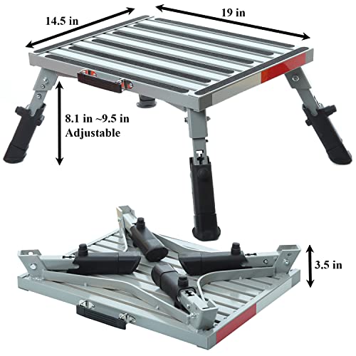 Homeon Wheels 19" x 14.5" Large RV Step Stool, 1,500lbs Adjustable