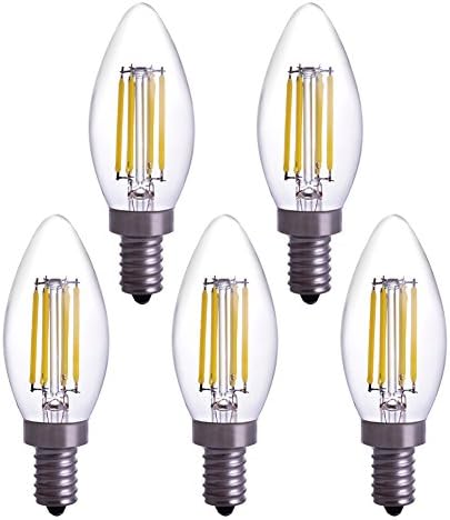 Pack of 5 E12 LED Incandescent 60W Bulb 6000k Daylight Filament Candle Light Bulb Beam Angle For Home,Restaurant,Droplight,Wall Lamp YT-C35-11
