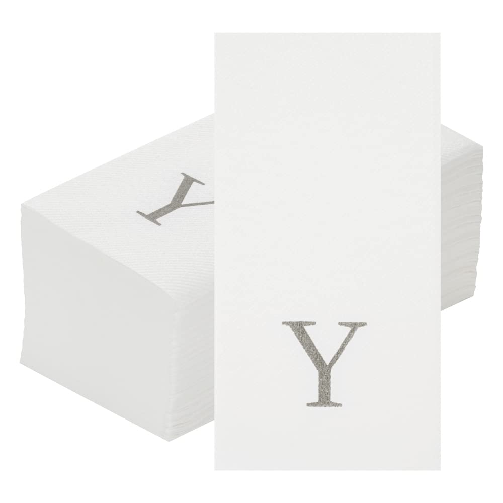 Luxenap 15.8 X 7.9 Inch Linen-Feel Guest Towels, 2000 Lettered Hand Towels - Silver Letter 'Y', Sans Serif Font, White Paper Dinner Napkins, airlaid, For Restrooms And Tables - Restaurantware Image