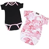 Pink Camo and Black Short Sleeve Baby Onesie Set