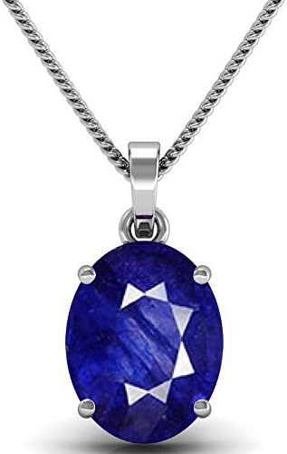 JAIPURFORYOU Certified Blue Sapphire(Neelam) 6.50CTS Or 7.25 RATTI Silver Pendant