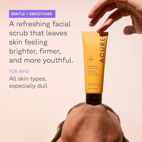 Acure Brightening Facial Scrub - Exfoliating Face Wash, Gentle Daily Scrubber & Exfoliator for Women & Men for Radiant Skin, Cleansing Wash with Sea Kelp & French Green Clay - 4 fl oz