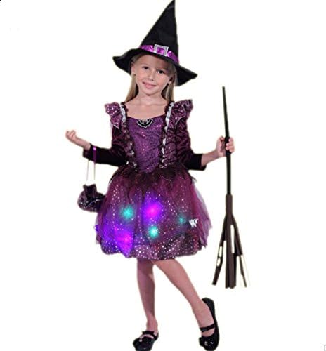 Halloween Costume Cosplay Children Girls, Female Witches Princess Dresses,with Light,3-4 size (105Cm)