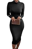 Bess Bridal Women Turtleneck Long Sleeve Stretch Christmas Party Club Midi Dress