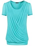 Laksmi Women's Gauze Faux Twinset V-Crossed Front-Pleated Tunic Shirts Blouse
