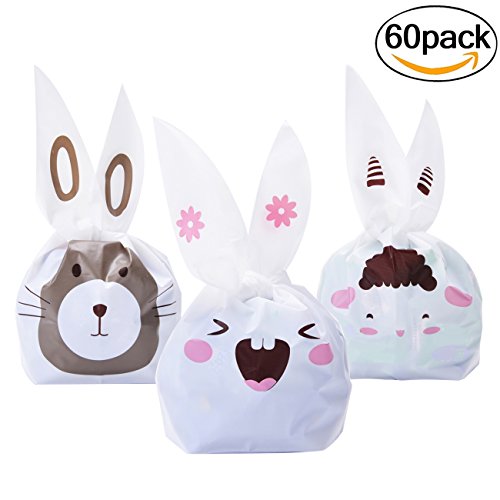 Candy Bags, Fascigirl 60Pcs Lovely Bunny Ears Gift Wrap Bags Treat Bags for Children's Birthday Party Supplies