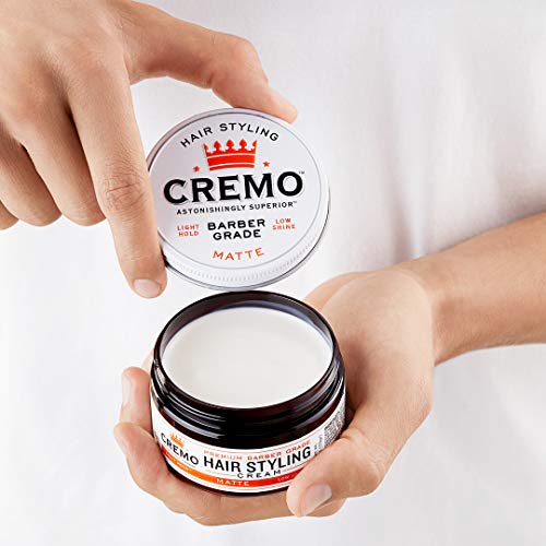 Cremo Premium Barber Grade Hair Styling Matte Cream, Light Hold, Low