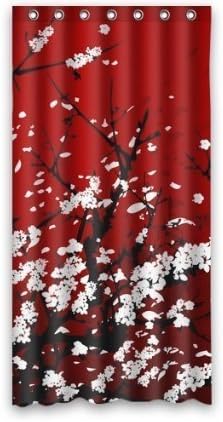 Char Shop Shower Curtain Japan Oriental Cherry Art Waterproof Polyester Fabric Shower Curtain Red "72 X 72"