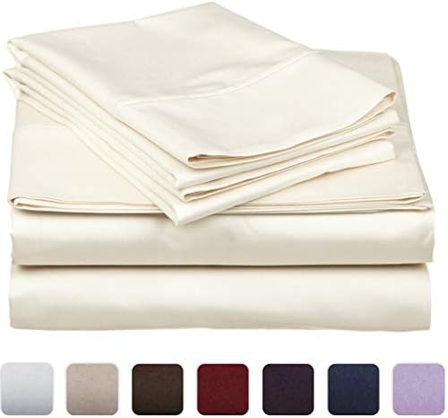 Nexis Sundry, Den 1000 TC 4 Piece Organic Cotton Bed Sheets, 20 Inches Deep Pockets, Luxurious & Comfortable, 100% Indian Organic Cotton Sheet, Ivory, Cal. King