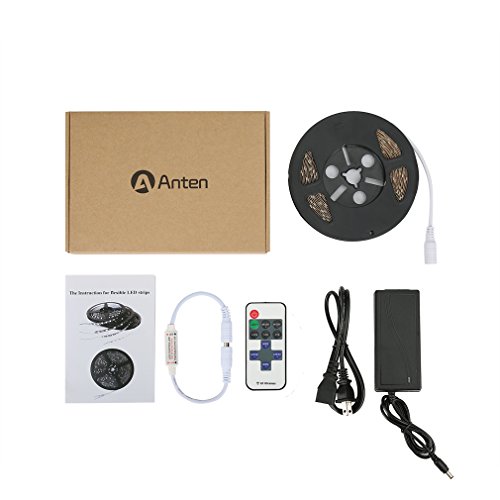 Anten LED Daylight White Strip Lights SMD 5630 Non-Waterproof 16.4ft 5M 300leds 6000-6500K Flexible LED Rope Lights Dimmable with RF Remote 12V Power Supply,2 times brightness than SMD 5050