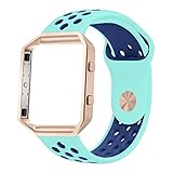 UMTELE Soft Silicone Replacement Strap with Rose Gold Frame for Fitbit Blaze Smart Fitness Watch, Large, Teal Blue