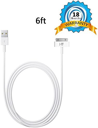 iPhones cable HV® New (6 ft) 30 Pin Sync and Charge Dock Cable for iphone 4 /4S , ipad 1/ 2/ 3 , ipod Nano and iPod Touch – white color