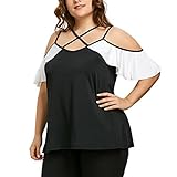 TOPUNDER 2018 Summer Womens Plus Size Tops Cold Shoulder T-Shirt Flounced Strapless Blouse Patchwork