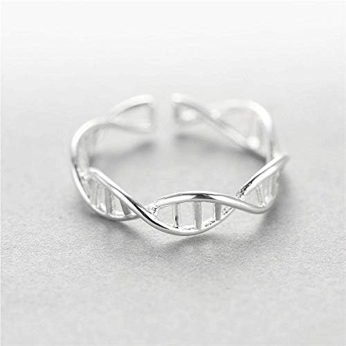 Serired Rings Adjustable S925 Pure Silver DNA Double Helix Structure Ring Girlfriend Birthday Holiday Gift