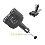 Dual USB Car Charger Adapter, 3.1A/15.5W 2 Socket 12V Car Cigarette Lighter Adapter+Twins Power Delivery Car Splitter - Build-in 10A Fuse