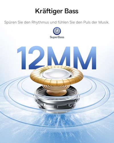 EP10 NC In Ear Kopfhörer Bluetooth Noise Cancelling, Bluetooth Kopfhörer mit -43 dB ANC, Adaptive Geräuschunterdrückung, Earbuds mit 4-Mic KI Klarer Anruf, IP55, 41H Spielzeit, Bluetooth 6.0