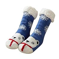 Shotbow Womens Thermal Socks, Christmas Anti-Slip Thicker Carpet Socks Cotton Socks Print Floor Socks Insulated Heated Socks for Winter, Girls Fuzzy Socks Warm Slipper Soft Crew Winter Socks (Blue)