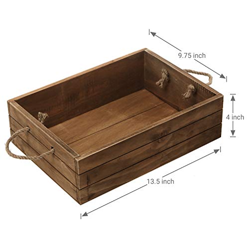 MyGift Rustic Brown Wooden Storage Bin with Rope Handles, Decorative