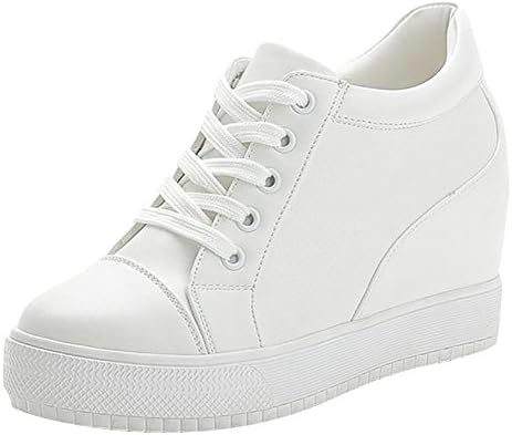 Mewow Daily Womens Wedge Hidden-heels Platform Shoes Fashion Sports Sneakers (6.5, white)