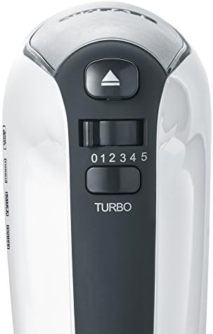 Handmixer, Handrührgerät mit 5 Geschwindigkeitsstufen, praktischer Handrührer mit 2 Edelstahl-Rührbesen und -Knethaken, 400 W, weiß-schwarz / Edelstahl, HM 3830