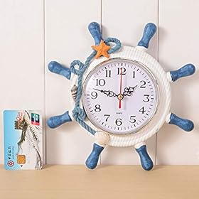 IMIKEYA Mediterranean Wall Clock Steering Wheel Nautical Silent Wall Clock Beach Sea Theme Ticking Clock with Rope Shell… 41wMbVvtY1L