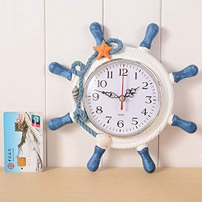 IMIKEYA Mediterranean Wall Clock Steering Wheel Nautical Silent Wall Clock Beach Sea Theme Ticking Clock with Rope Shell… 41wMbVvtY1L