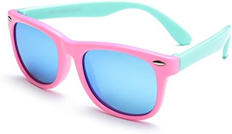 TPEE Rubber Flexible Kids Child shade Mirrored Lens Polarized Wayfarer Sunglasses Age 3-10,UV Protection