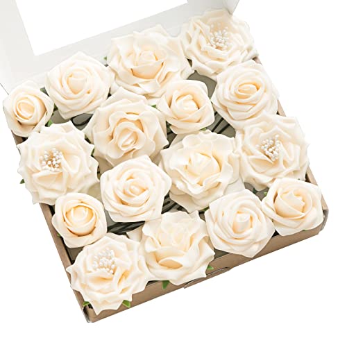 Ling's moment Artificial Flowers Mini Combo Box Set Mixed Cream Fake Flowers Roses w/Stem for DIY Wedding Bouquets Centerpieces Arrangements