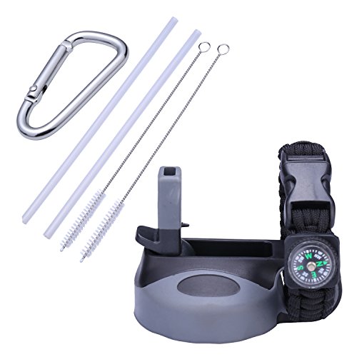EWO’S New Gray Straw Lid Fits For Hydro Flask Wide, BPA-free Sports Water Bottles With 2 Straws And 2 Straw Brushes, Paracord Handle And Carabiner